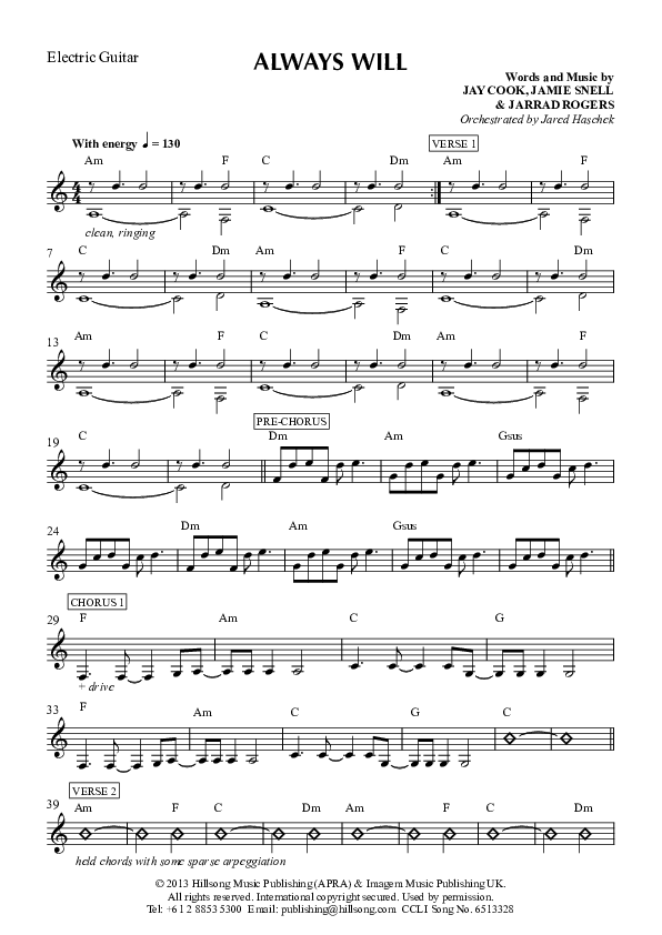 Always Will Electric Guitar (Hillsong Worship)