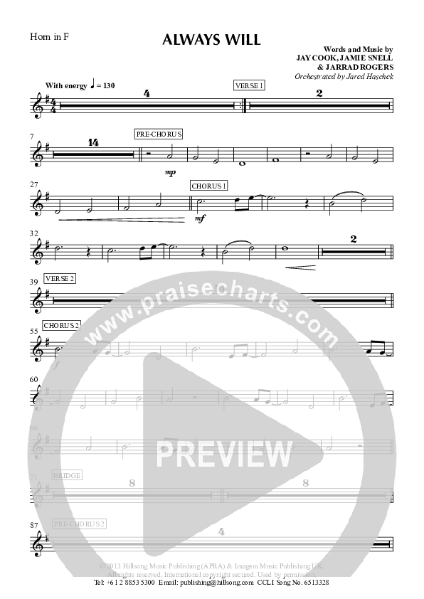Always Will French Horn (Hillsong Worship)