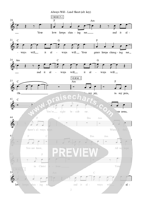Always Will Lead Sheet (Hillsong Worship)