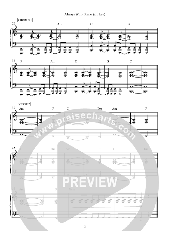 Always Will Piano Sheet (Hillsong Worship)