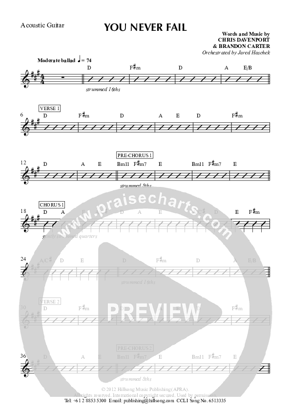 You Never Fail Rhythm Chart (Hillsong Worship)