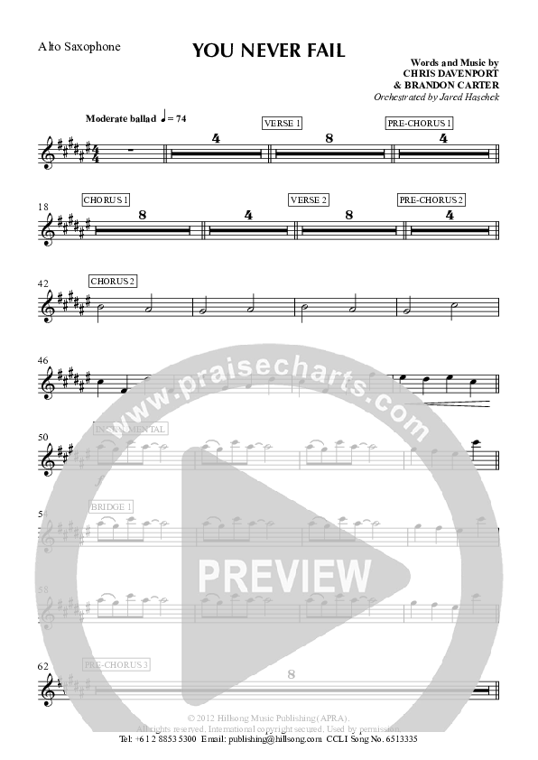 You Never Fail Alto Sax (Hillsong Worship)