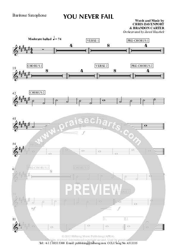 You Never Fail Bari Sax (Hillsong Worship)