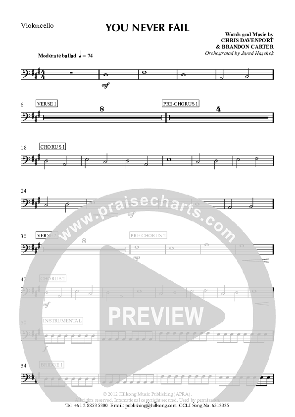 You Never Fail Cello (Hillsong Worship)