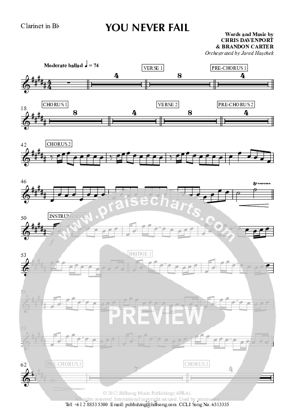 You Never Fail Clarinet (Hillsong Worship)