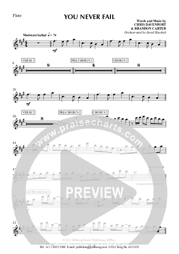 You Never Fail Flute (Hillsong Worship)