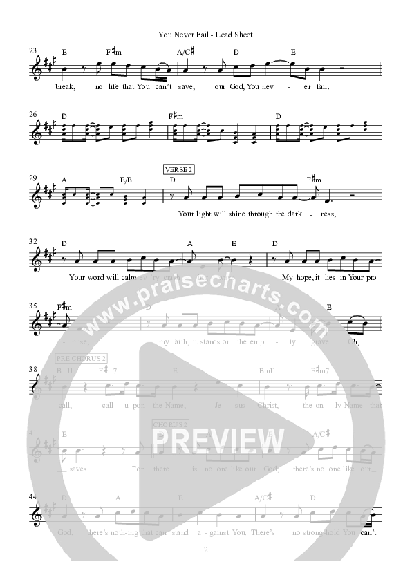 You Never Fail Lead Sheet (Hillsong Worship)