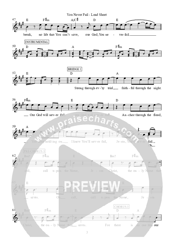 You Never Fail Lead Sheet (Hillsong Worship)