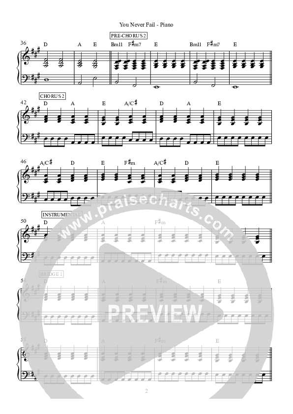 You Never Fail Piano Sheet (Hillsong Worship)
