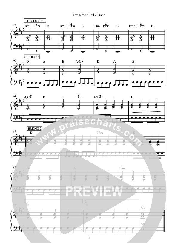 You Never Fail Piano Sheet (Hillsong Worship)