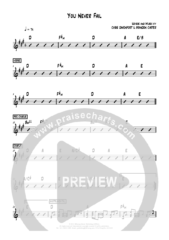 You Never Fail Rhythm Chart (Hillsong Worship)