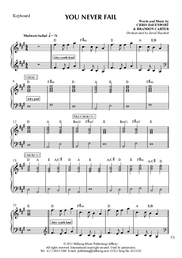 You Never Fail Synth (Hillsong Worship)