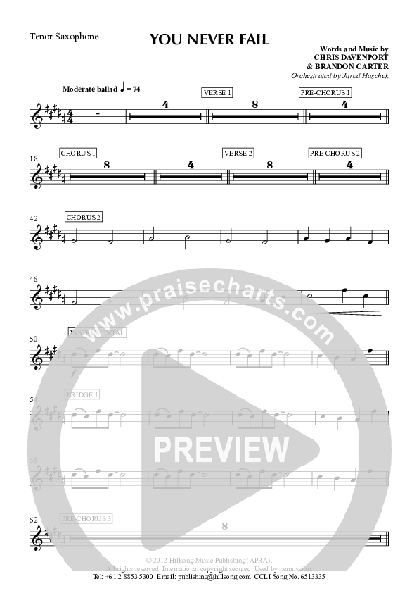 You Never Fail Tenor Sax 2 (Hillsong Worship)