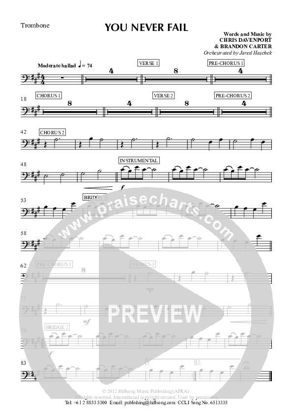 You Never Fail Trombone (Hillsong Worship)