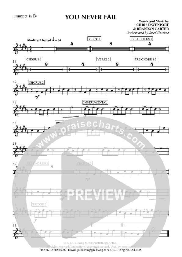 You Never Fail Trumpet (Hillsong Worship)