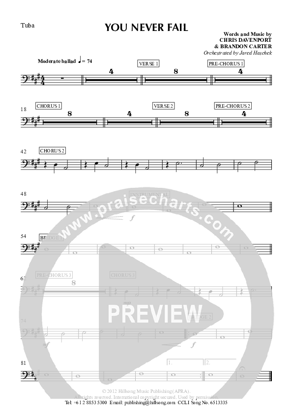 You Never Fail Tuba (Hillsong Worship)