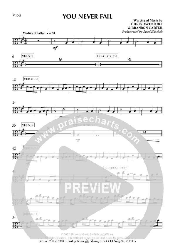 You Never Fail Viola (Hillsong Worship)