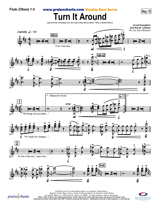 Turn It Around Flute/Oboe 1/2/3 (Israel Houghton)