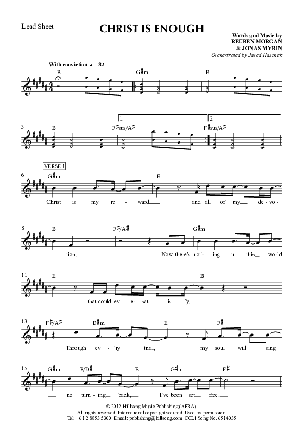 Christ Is Enough Lead Sheet (Hillsong Worship)