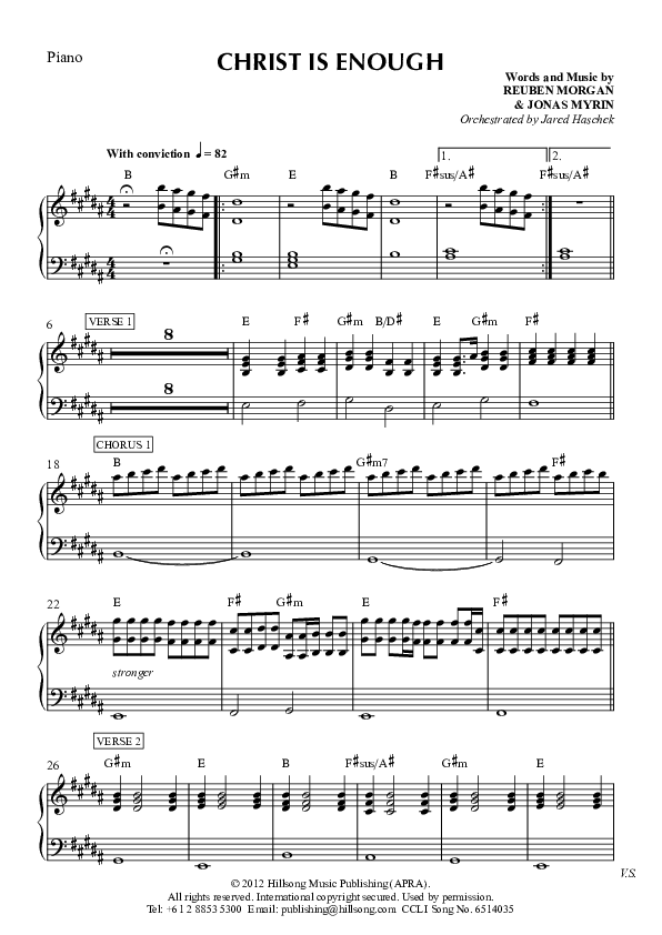 Christ Is Enough Piano/Vocal (SAT) (Hillsong Worship)