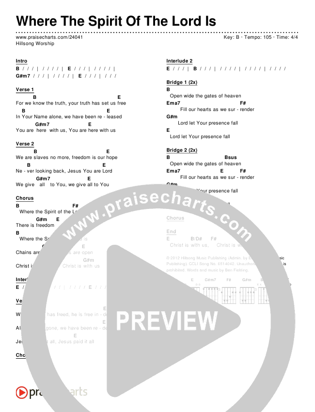 Where The Spirit Of The Lord Is Chords & Lyrics (Hillsong Worship)