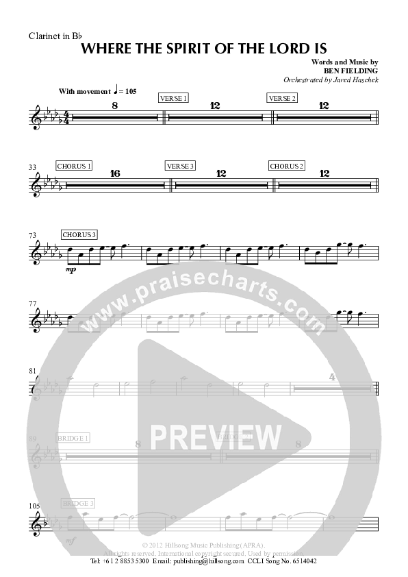 Where The Spirit Of The Lord Is Clarinet (Hillsong Worship)