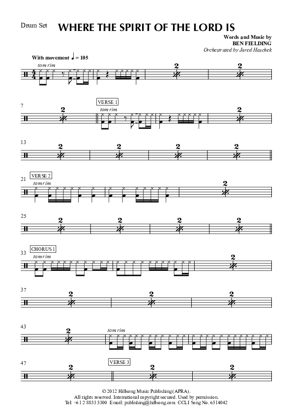Where The Spirit Of The Lord Is Drum Set (Hillsong Worship)