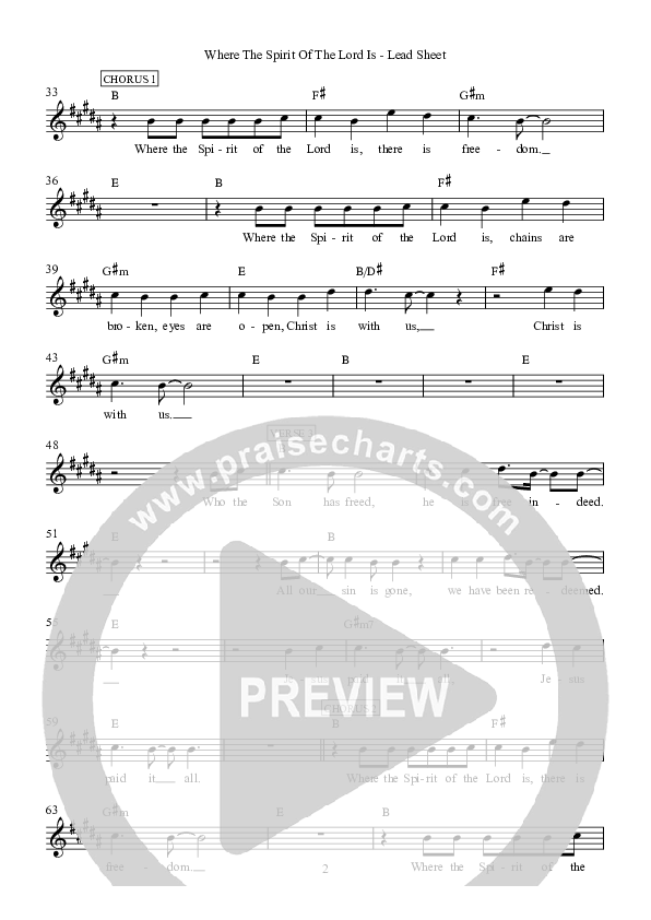 Where The Spirit Of The Lord Is Lead Sheet (Hillsong Worship)