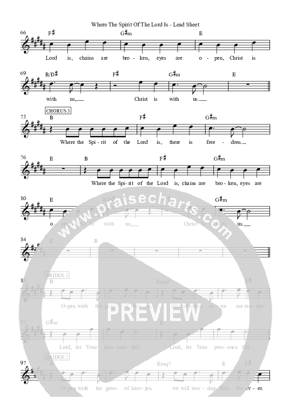 Where The Spirit Of The Lord Is Lead Sheet (Hillsong Worship)