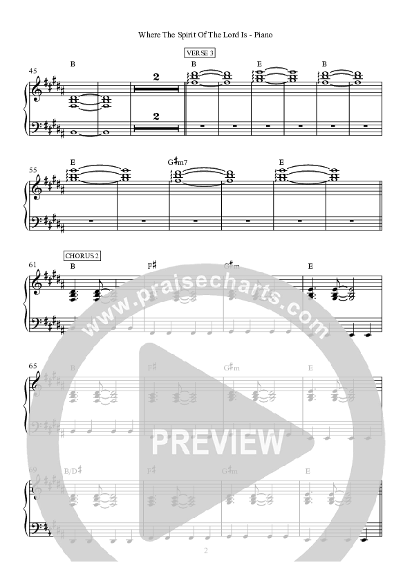 Where The Spirit Of The Lord Is Piano Sheet (Hillsong Worship)