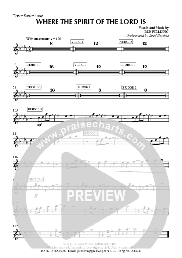 Where The Spirit Of The Lord Is Tenor Sax 2 (Hillsong Worship)