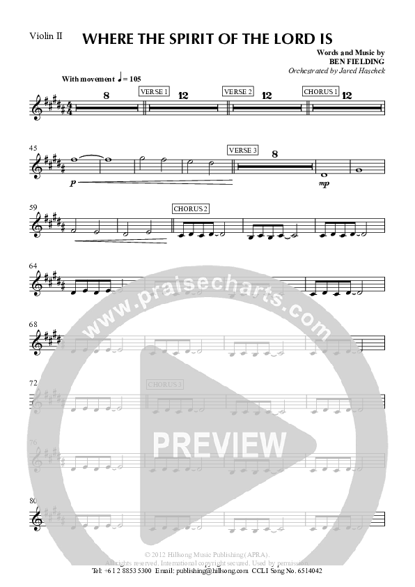 Where The Spirit Of The Lord Is Violin 2 (Hillsong Worship)