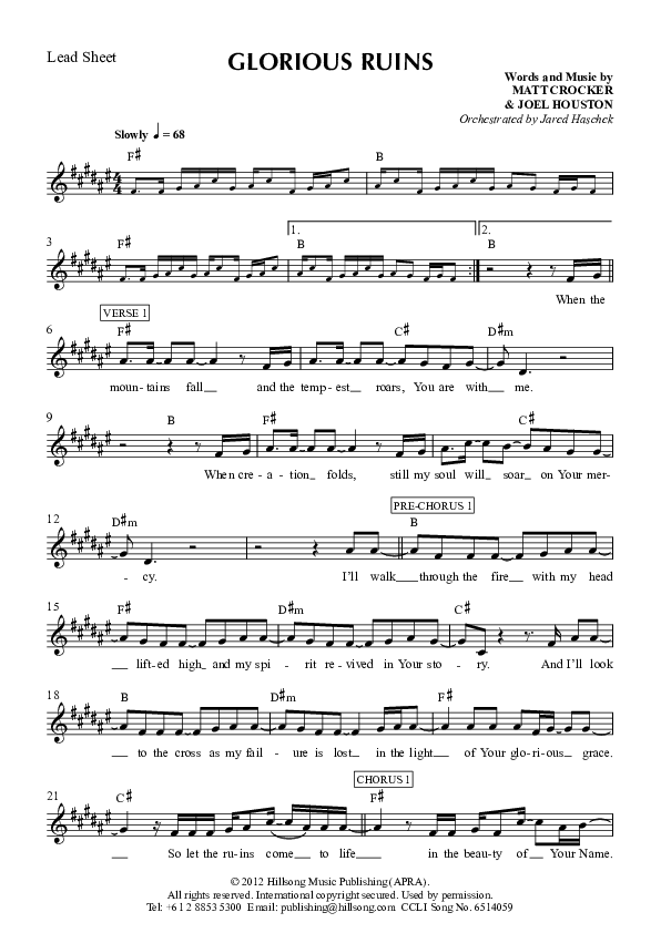 Glorious Ruins Lead Sheet (Hillsong Worship)