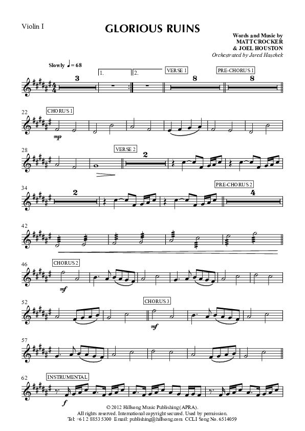 Glorious Ruins Violin 1 (Hillsong Worship)