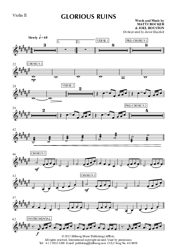 Glorious Ruins Violin 2 (Hillsong Worship)