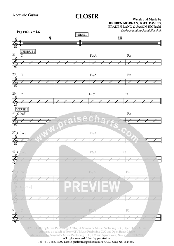 Closer Rhythm Chart (Hillsong Worship)