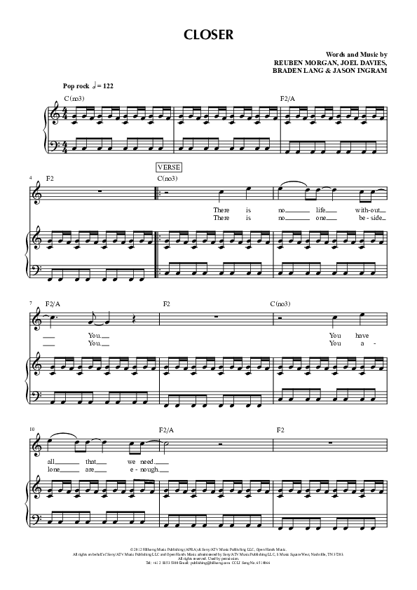 Closer Piano/Vocal (Hillsong Worship)
