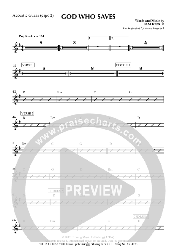 God Who Saves Acoustic Guitar (Capo 2) (Hillsong Worship)