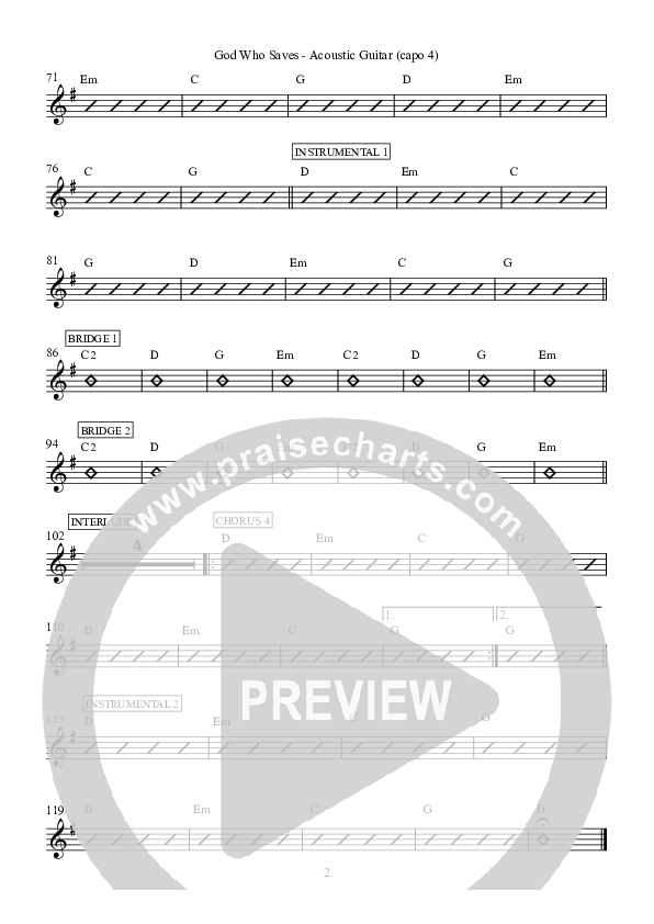 God Who Saves Acoustic Guitar (Capo 4) (Hillsong Worship)