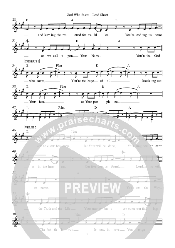 God Who Saves Lead Sheet (Hillsong Worship)