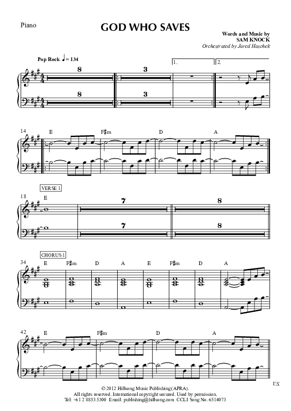 God Who Saves Piano Sheet (Hillsong Worship)