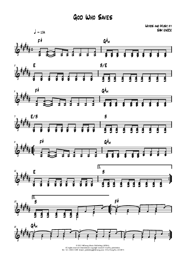 God Who Saves Rhythm Chart (Hillsong Worship)