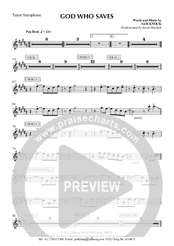 God Who Saves Tenor Sax 2 (Hillsong Worship)