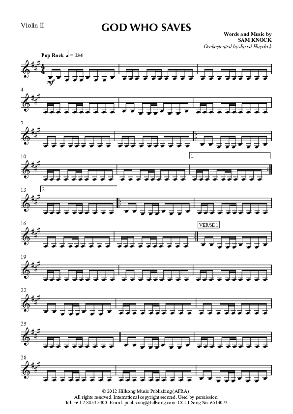 God Who Saves Violin 2 (Hillsong Worship)