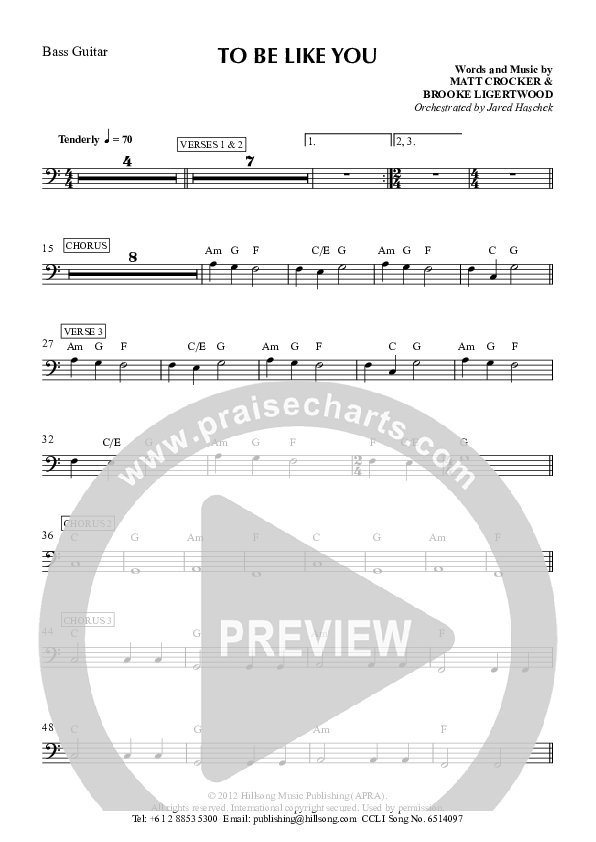 To Be Like You Bass Guitar (Hillsong Worship)