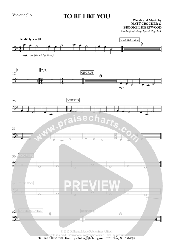 To Be Like You Cello (Hillsong Worship)