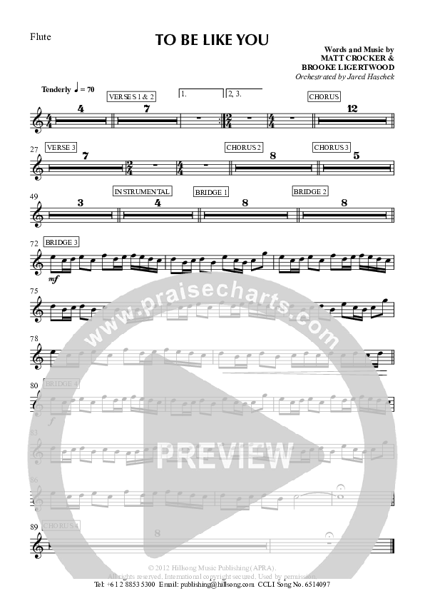 To Be Like You Flute (Hillsong Worship)