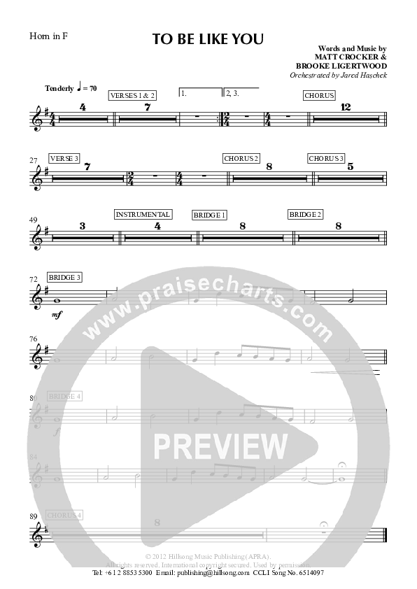 To Be Like You French Horn (Hillsong Worship)
