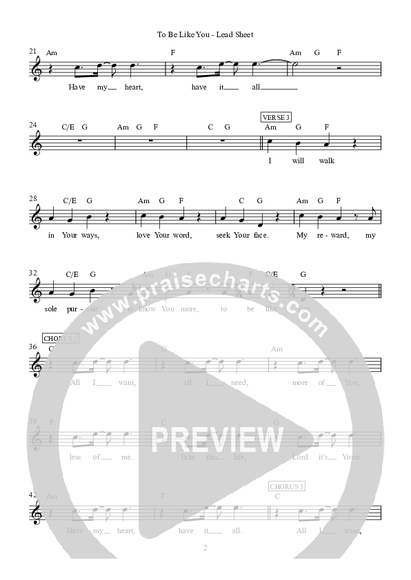 To Be Like You Lead Sheet (Hillsong Worship)