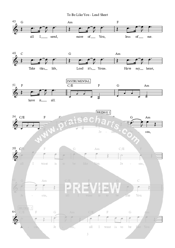 To Be Like You Lead Sheet (Hillsong Worship)